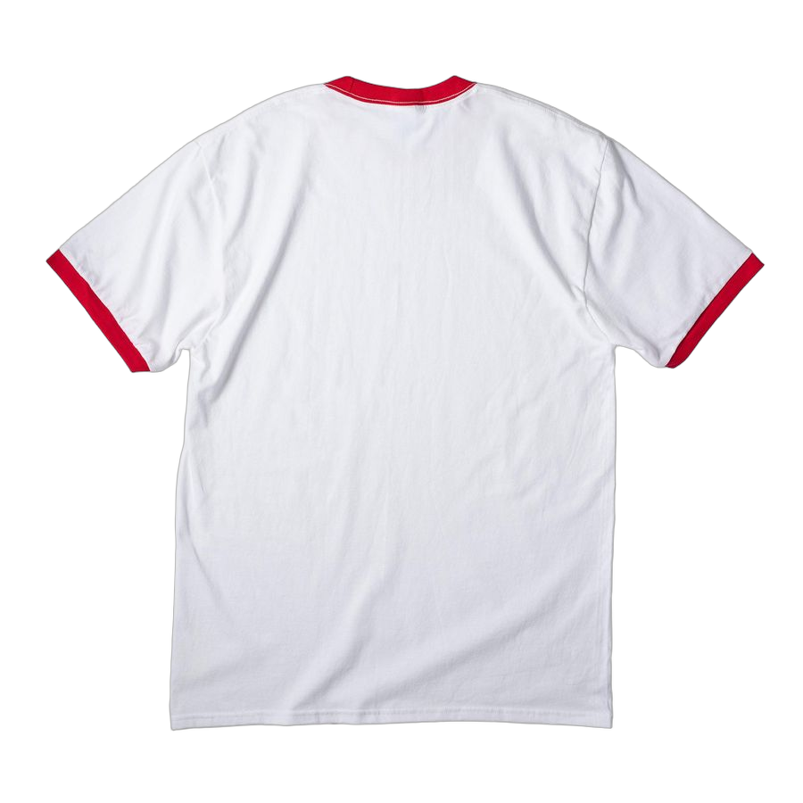 White/ Red Cotton Ringer Tee - Back